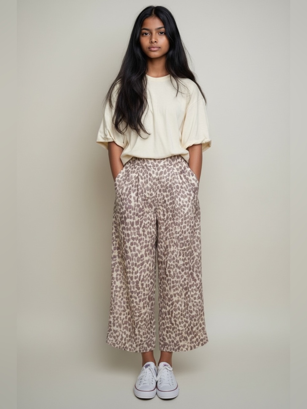 J.Crew Re-Imagined Animal Print Wide Leg Linen Blend Crop Pants AM995 Purple 2